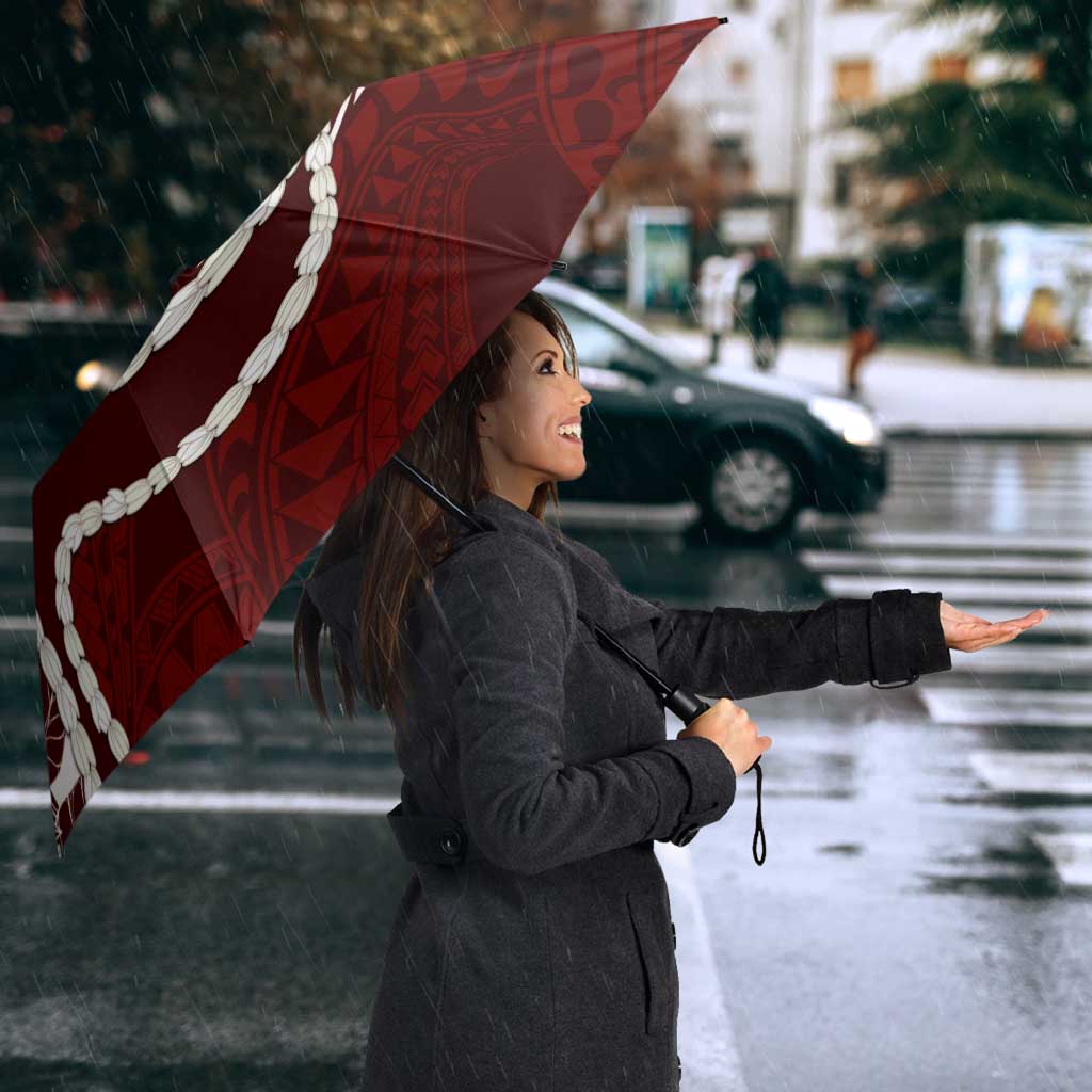 Aloha Hawaii Kalo Pikake Lei Umbrella Chest Tattoo Oxblood Hawaiian Pattern LT14 - Polynesian Pride