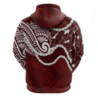 Aloha Hawaii Kalo Pikake Lei Zip Hoodie Chest Tattoo Oxblood Hawaiian Pattern