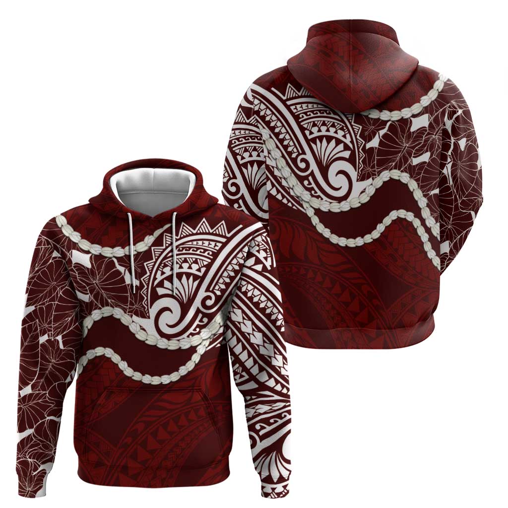 Aloha Hawaii Kalo Pikake Lei Zip Hoodie Chest Tattoo Oxblood Hawaiian Pattern
