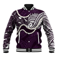 Aloha Hawaii Kalo Pikake Lei Baseball Jacket Chest Tattoo Purple Hawaiian Pattern