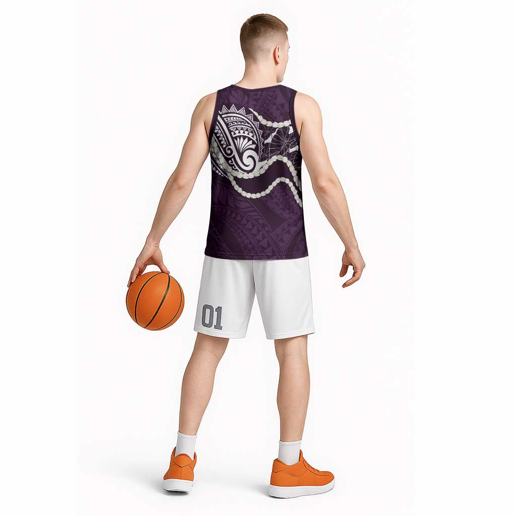 Aloha Hawaii Kalo Pikake Lei Basketball Jersey Chest Tattoo Purple Hawaiian Pattern