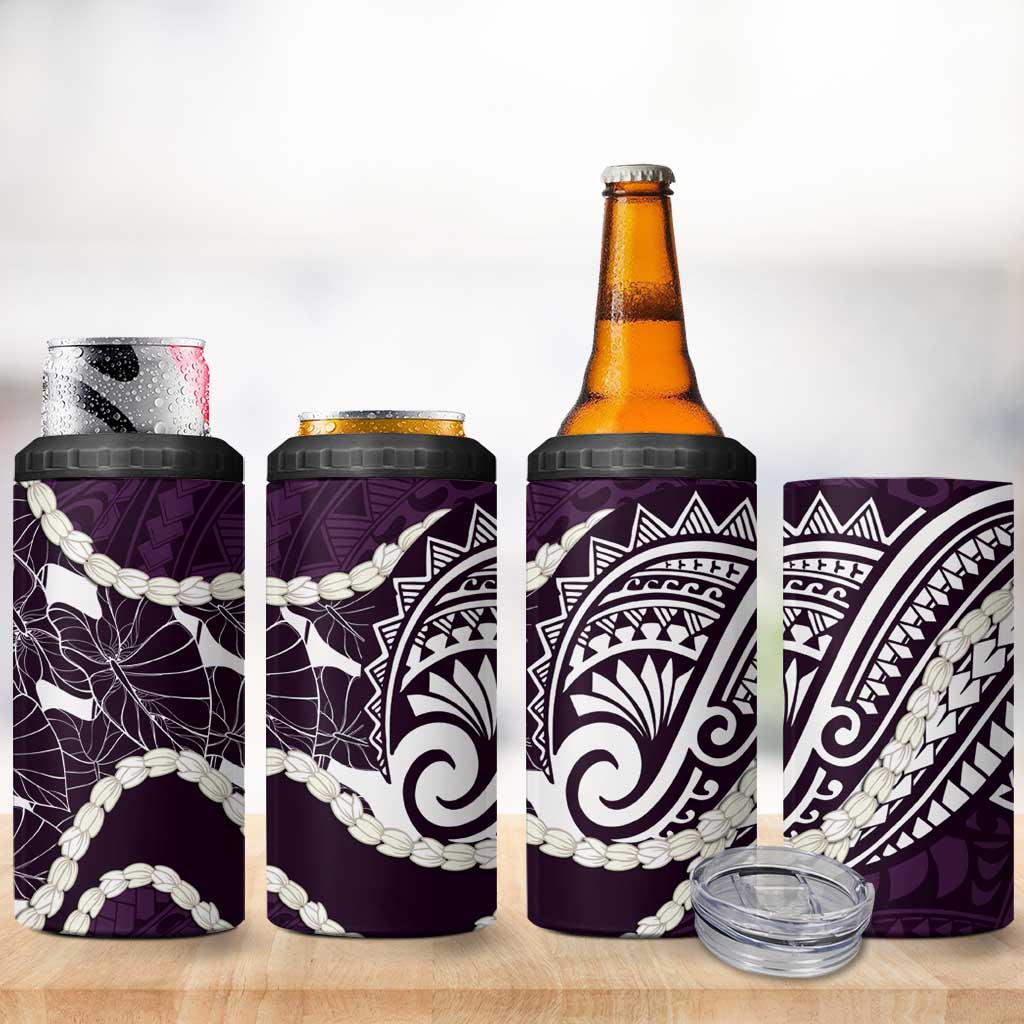 Aloha Hawaii Kalo Pikake Lei 4 in 1 Can Cooler Tumbler Chest Tattoo Purple Hawaiian Pattern