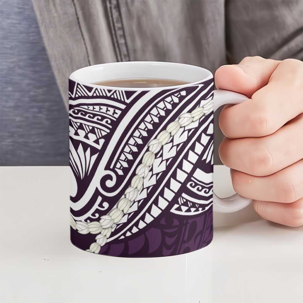 Aloha Hawaii Kalo Pikake Lei Ceramic Mug Chest Tattoo Purple Hawaiian Pattern