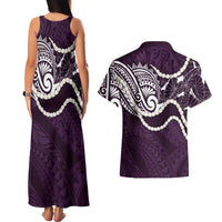 Aloha Hawaii Kalo Pikake Lei Couples Matching Tank Maxi Dress and Hawaiian Shirt Chest Tattoo Purple Hawaiian Pattern LT14 - Polynesian Pride