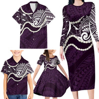 Aloha Hawaii Kalo Pikake Lei Family Matching Long Sleeve Bodycon Dress and Hawaiian Shirt Chest Tattoo Purple Hawaiian Pattern LT14 - Polynesian Pride