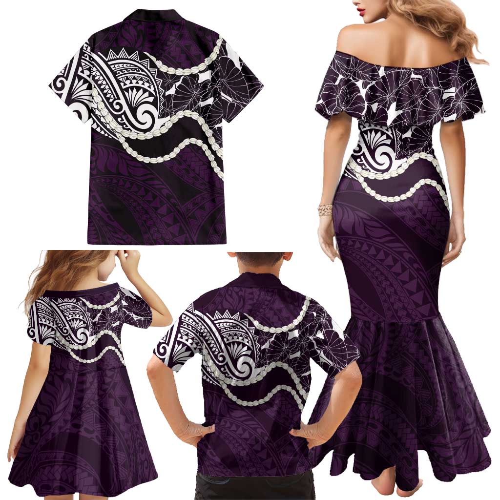 Aloha Hawaii Kalo Pikake Lei Family Matching Mermaid Dress and Hawaiian Shirt Chest Tattoo Purple Hawaiian Pattern LT14 - Polynesian Pride