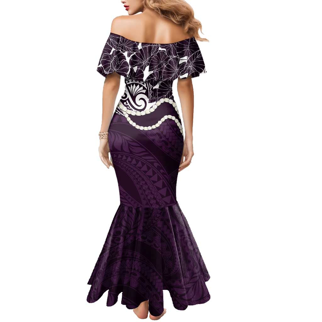Aloha Hawaii Kalo Pikake Lei Family Matching Mermaid Dress and Hawaiian Shirt Chest Tattoo Purple Hawaiian Pattern LT14 - Polynesian Pride