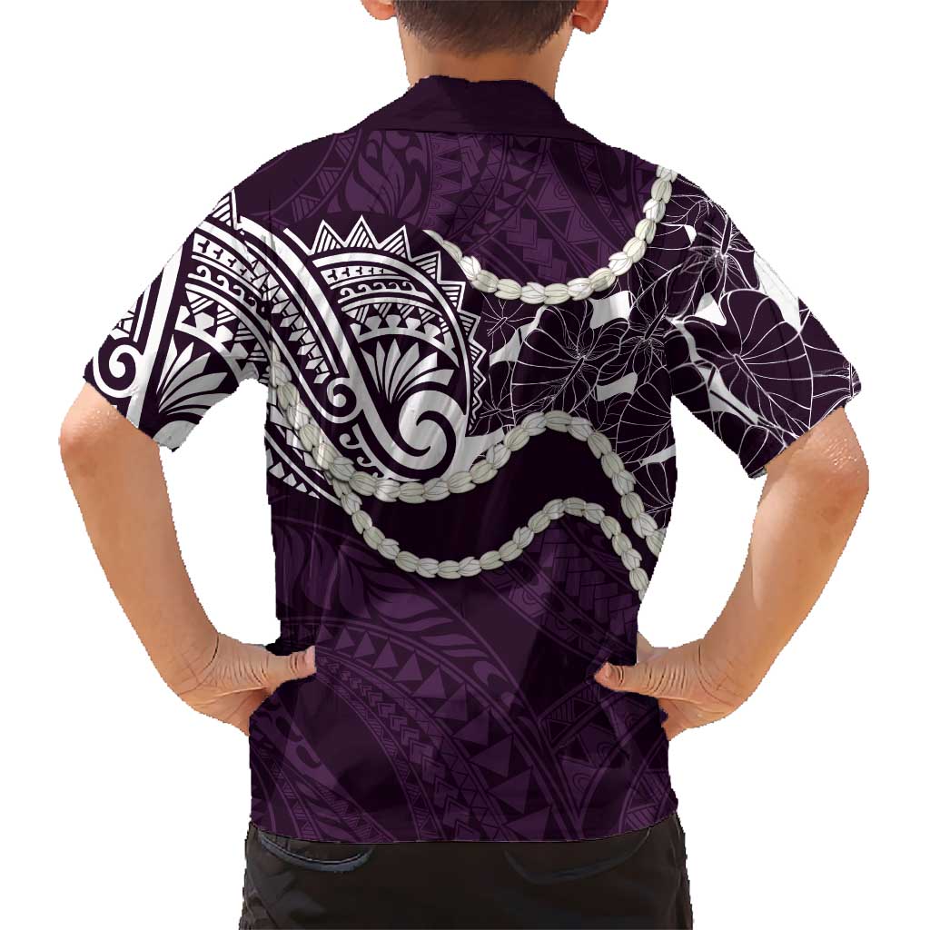 Aloha Hawaii Kalo Pikake Lei Family Matching Off The Shoulder Long Sleeve Dress and Hawaiian Shirt Chest Tattoo Purple Hawaiian Pattern LT14 - Polynesian Pride