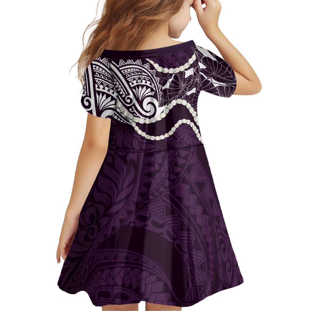 Aloha Hawaii Kalo Pikake Lei Family Matching Off The Shoulder Long Sleeve Dress and Hawaiian Shirt Chest Tattoo Purple Hawaiian Pattern LT14 - Polynesian Pride