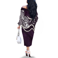Aloha Hawaii Kalo Pikake Lei Family Matching Off The Shoulder Long Sleeve Dress and Hawaiian Shirt Chest Tattoo Purple Hawaiian Pattern LT14 - Polynesian Pride