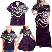 Aloha Hawaii Kalo Pikake Lei Family Matching Off Shoulder Maxi Dress and Hawaiian Shirt Chest Tattoo Purple Hawaiian Pattern LT14 - Polynesian Pride