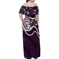 Aloha Hawaii Kalo Pikake Lei Family Matching Off Shoulder Maxi Dress and Hawaiian Shirt Chest Tattoo Purple Hawaiian Pattern LT14 - Polynesian Pride