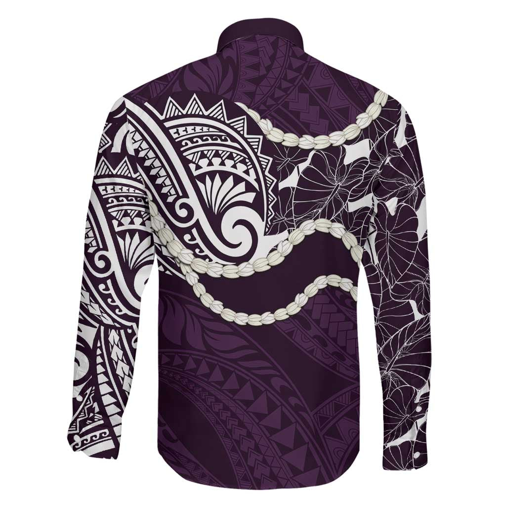 Aloha Hawaii Kalo Pikake Lei Family Matching Off Shoulder Short Dress and Hawaiian Shirt Chest Tattoo Purple Hawaiian Pattern LT14 - Polynesian Pride