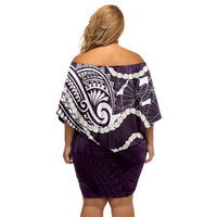 Aloha Hawaii Kalo Pikake Lei Family Matching Off Shoulder Short Dress and Hawaiian Shirt Chest Tattoo Purple Hawaiian Pattern LT14 - Polynesian Pride