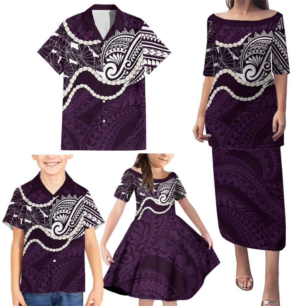Aloha Hawaii Kalo Pikake Lei Family Matching Puletasi and Hawaiian Shirt Chest Tattoo Purple Hawaiian Pattern LT14 - Polynesian Pride