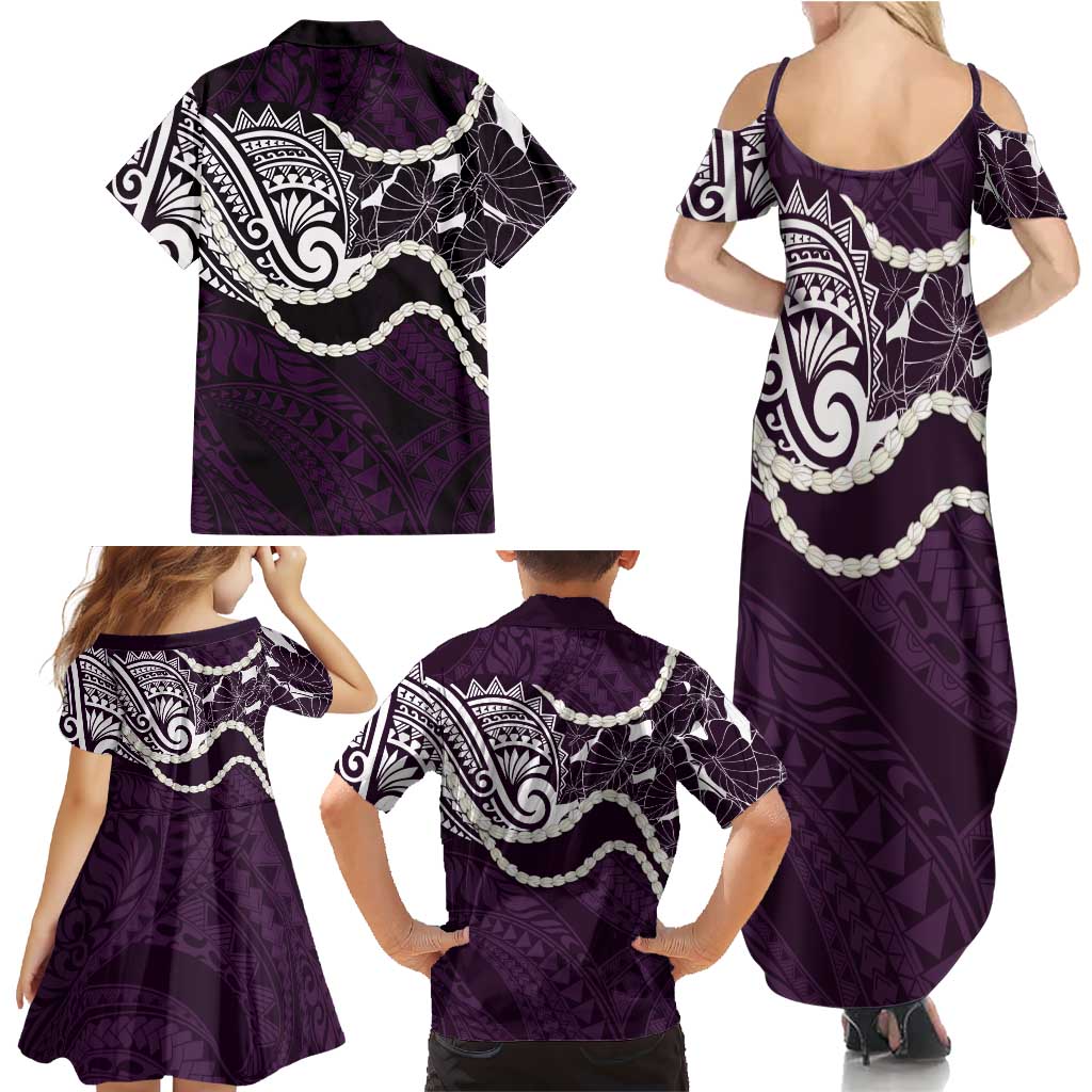 Aloha Hawaii Kalo Pikake Lei Family Matching Summer Maxi Dress and Hawaiian Shirt Chest Tattoo Purple Hawaiian Pattern LT14 - Polynesian Pride