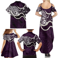 Aloha Hawaii Kalo Pikake Lei Family Matching Summer Maxi Dress and Hawaiian Shirt Chest Tattoo Purple Hawaiian Pattern LT14 - Polynesian Pride