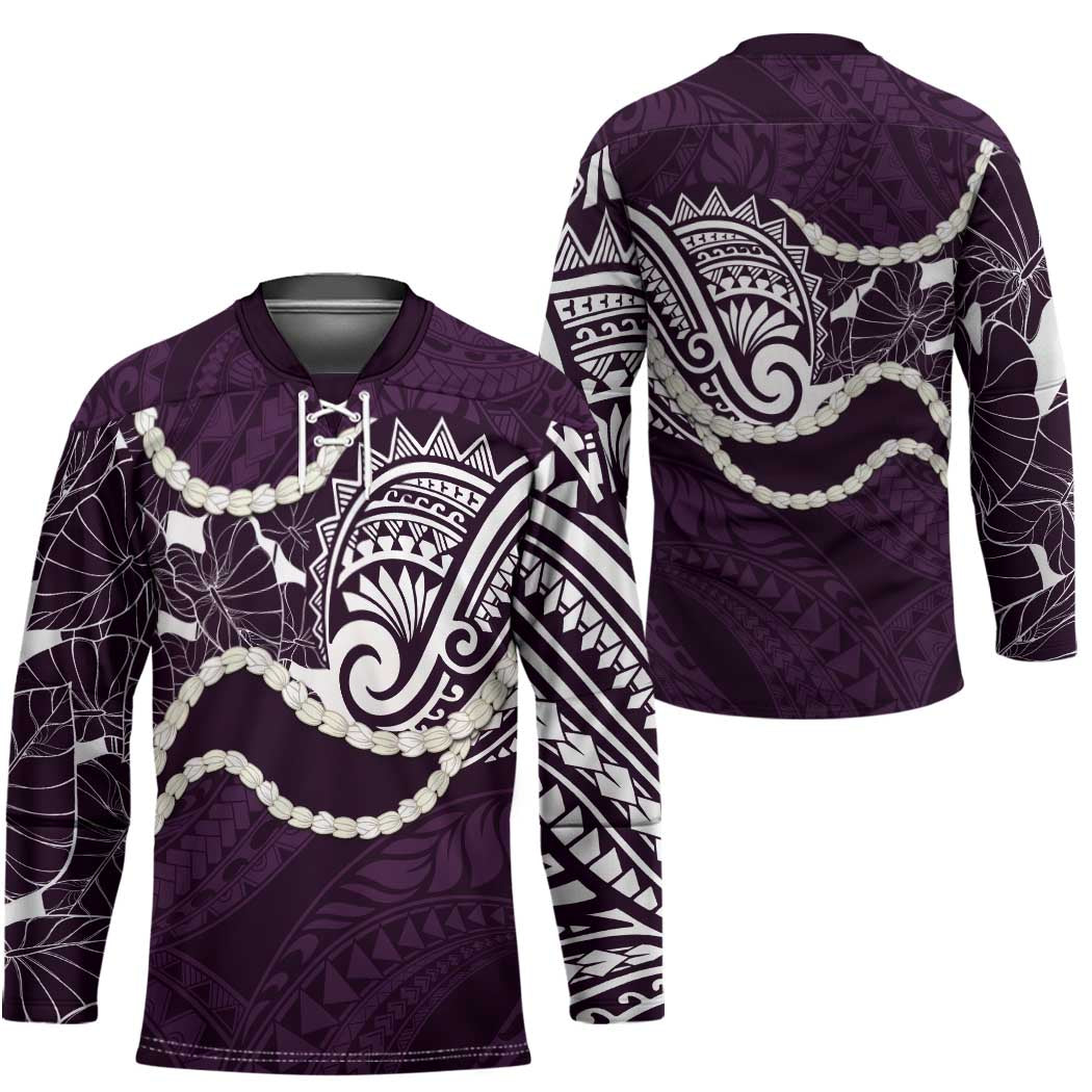 Aloha Hawaii Kalo Pikake Lei Hockey Jersey Chest Tattoo Purple Hawaiian Pattern