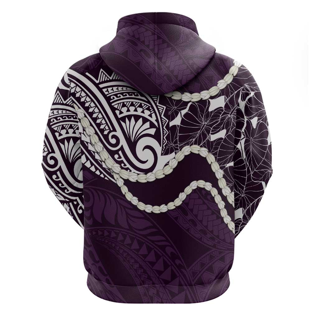 Aloha Hawaii Kalo Pikake Lei Hoodie Chest Tattoo Purple Hawaiian Pattern