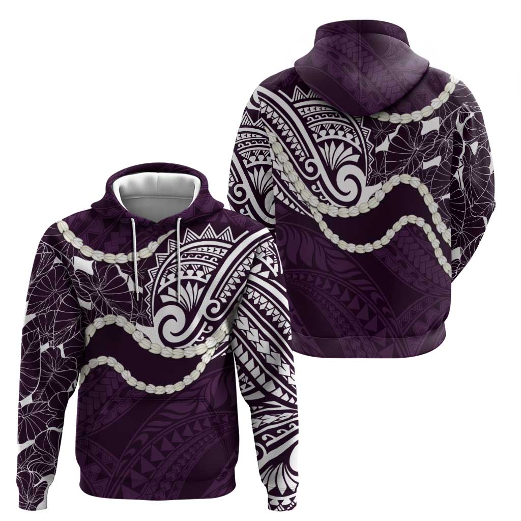 Aloha Hawaii Kalo Pikake Lei Hoodie Chest Tattoo Purple Hawaiian Pattern