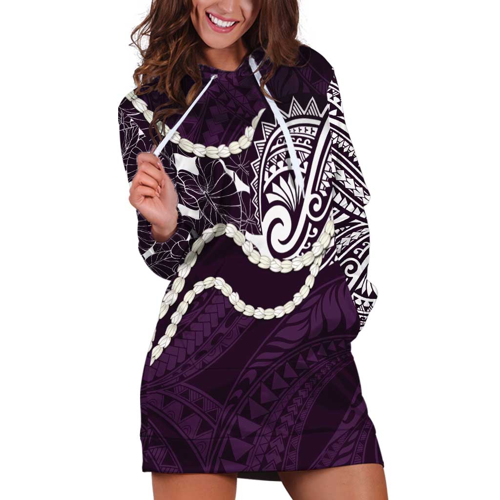 Aloha Hawaii Kalo Pikake Lei Hoodie Dress Chest Tattoo Purple Hawaiian Pattern