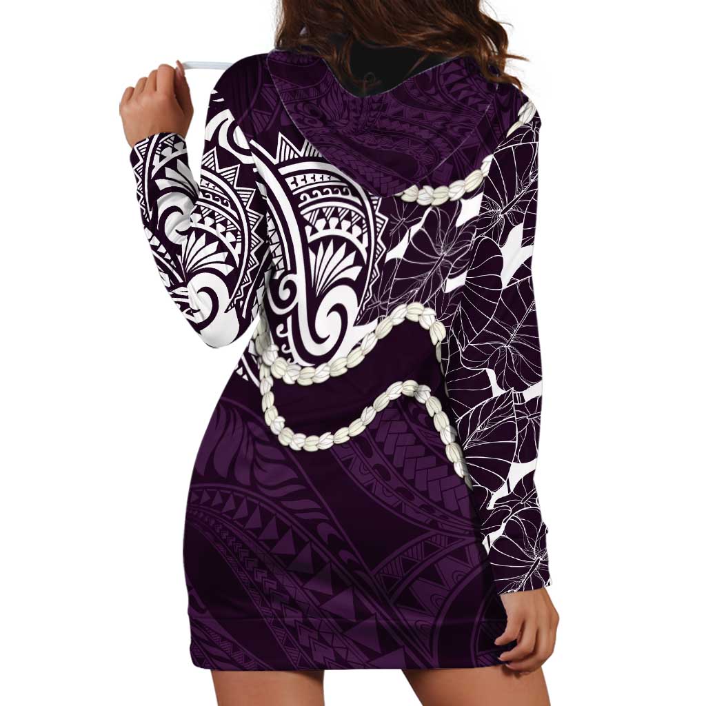 Aloha Hawaii Kalo Pikake Lei Hoodie Dress Chest Tattoo Purple Hawaiian Pattern