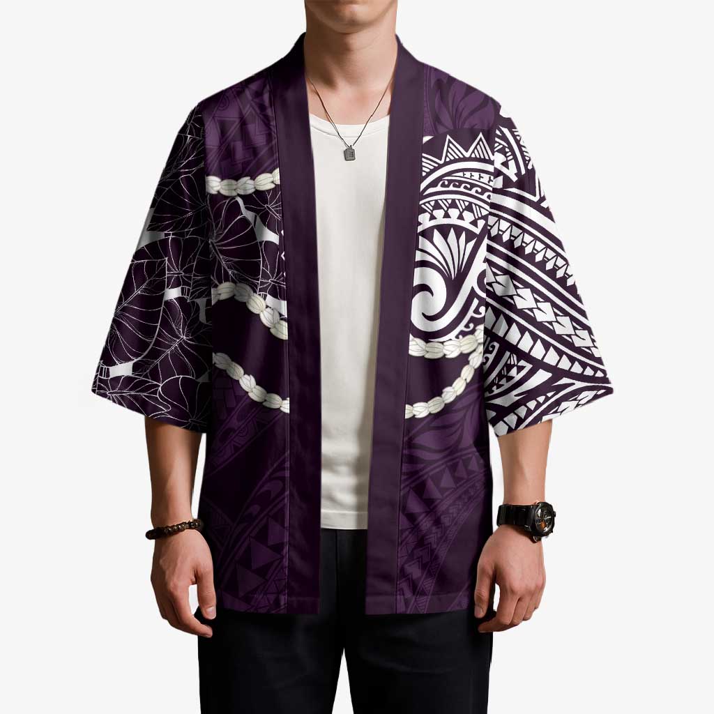 Aloha Hawaii Kalo Pikake Lei Kimono Chest Tattoo Purple Hawaiian Pattern