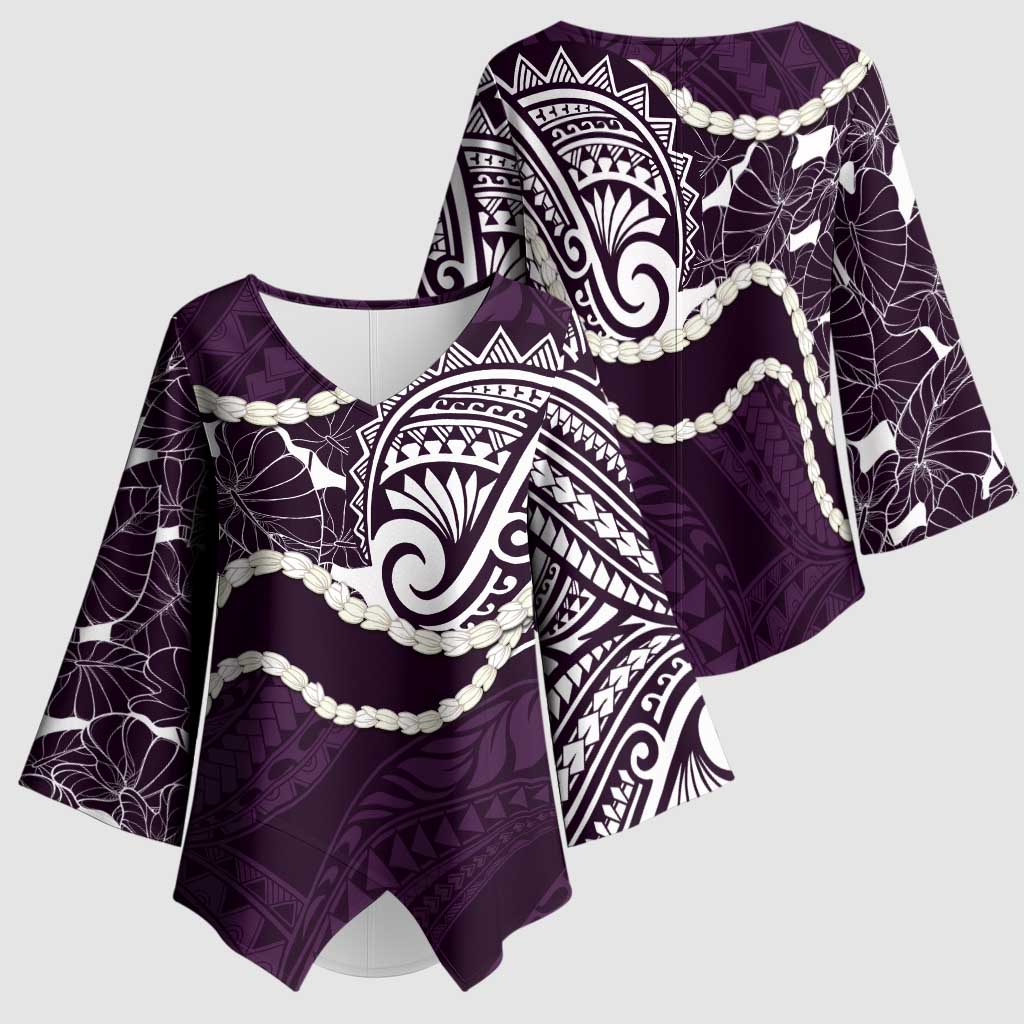 Aloha Hawaii Kalo Pikake Lei Kimono Sleeve Blouse Chest Tattoo Purple Hawaiian Pattern
