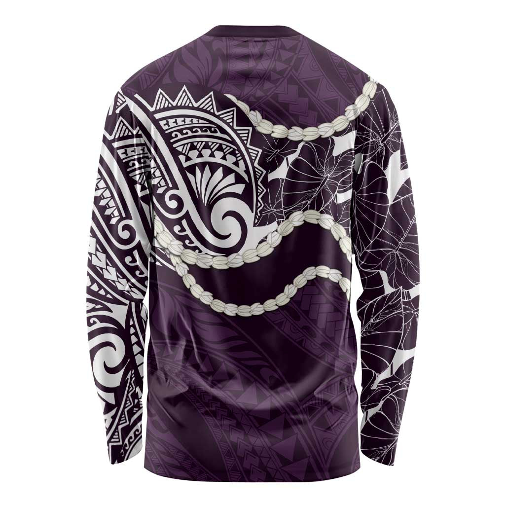Aloha Hawaii Kalo Pikake Lei Long Sleeve Shirt Chest Tattoo Purple Hawaiian Pattern