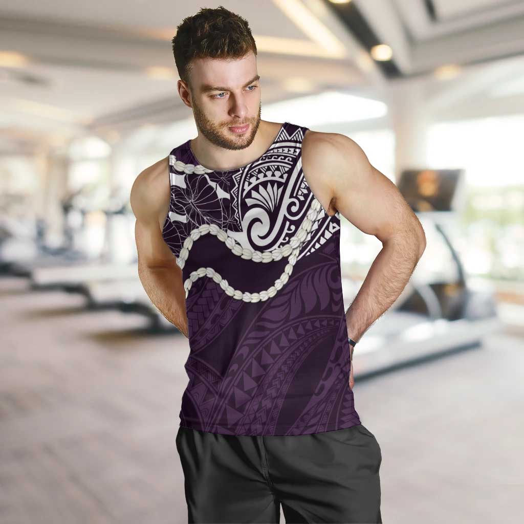 Aloha Hawaii Kalo Pikake Lei Men Tank Top Chest Tattoo Purple Hawaiian Pattern