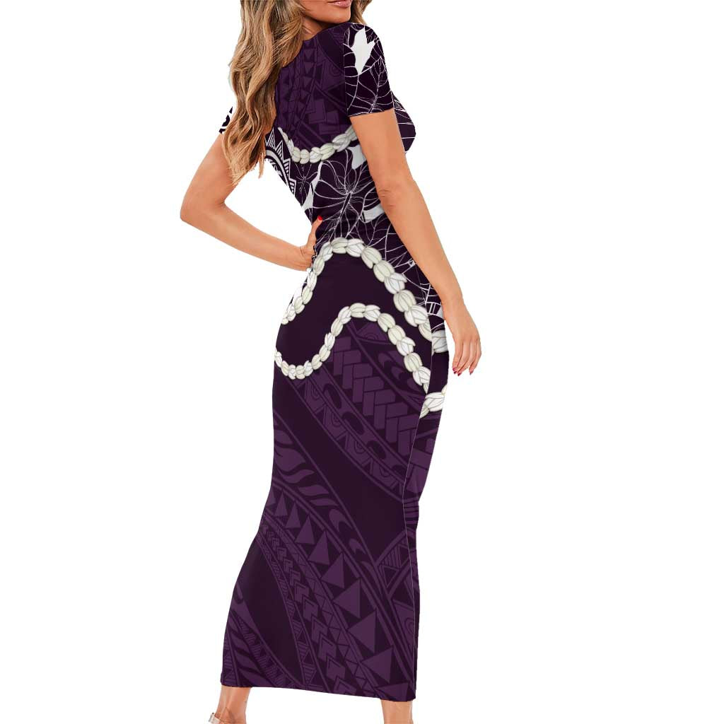 Aloha Hawaii Kalo Pikake Lei Short Sleeve Bodycon Dress Chest Tattoo Purple Hawaiian Pattern LT14 - Polynesian Pride