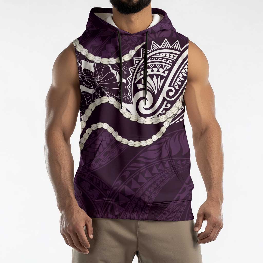 Aloha Hawaii Kalo Pikake Lei Sleeveless Hoodie Chest Tattoo Purple Hawaiian Pattern