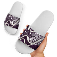 Aloha Hawaii Kalo Pikake Lei Slide Sandals Chest Tattoo Purple Hawaiian Pattern