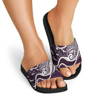 Aloha Hawaii Kalo Pikake Lei Slide Sandals Chest Tattoo Purple Hawaiian Pattern