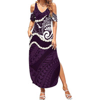 Aloha Hawaii Kalo Pikake Lei Summer Maxi Dress Chest Tattoo Purple Hawaiian Pattern