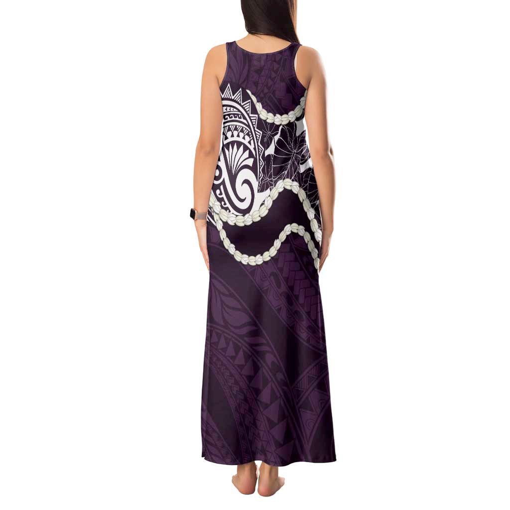 Aloha Hawaii Kalo Pikake Lei Tank Maxi Dress Chest Tattoo Purple Hawaiian Pattern