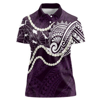 Aloha Hawaii Kalo Pikake Lei Women Polo Shirt Chest Tattoo Purple Hawaiian Pattern