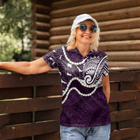 Aloha Hawaii Kalo Pikake Lei Women Polo Shirt Chest Tattoo Purple Hawaiian Pattern