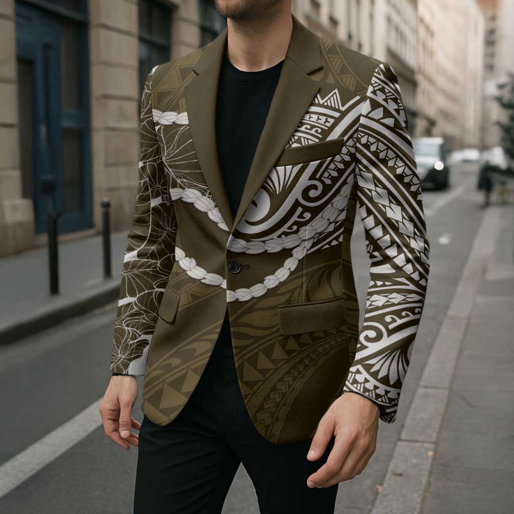 Aloha Hawaii Kalo Pikake Lei Blazer Chest Tattoo Gold Hawaiian Pattern