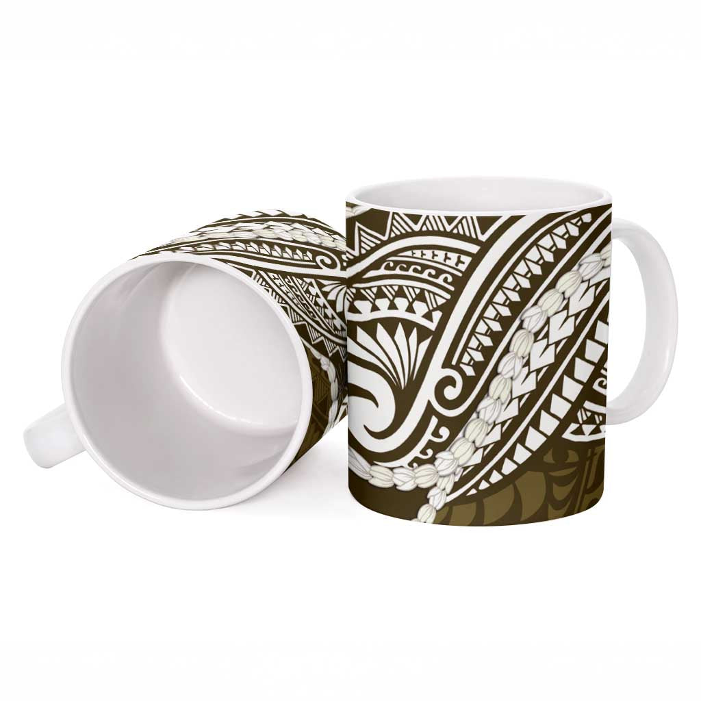 Aloha Hawaii Kalo Pikake Lei Ceramic Mug Chest Tattoo Gold Hawaiian Pattern