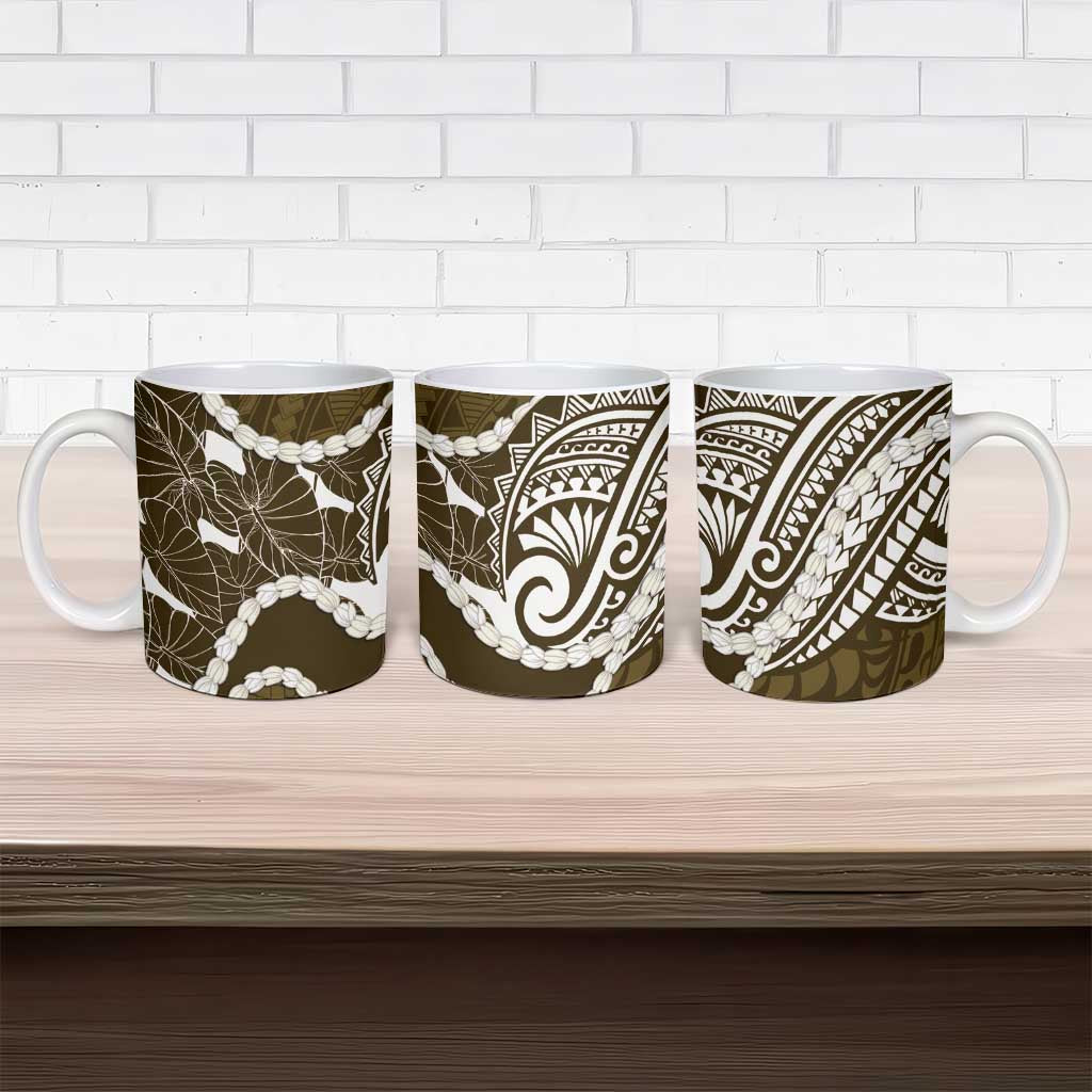 Aloha Hawaii Kalo Pikake Lei Ceramic Mug Chest Tattoo Gold Hawaiian Pattern