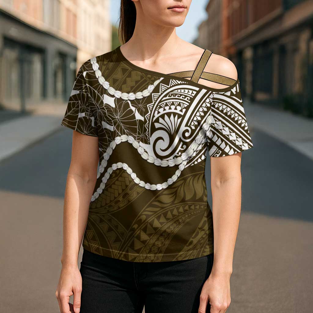 Aloha Hawaii Kalo Pikake Lei Cross Shoulder Shirt Chest Tattoo Gold Hawaiian Pattern