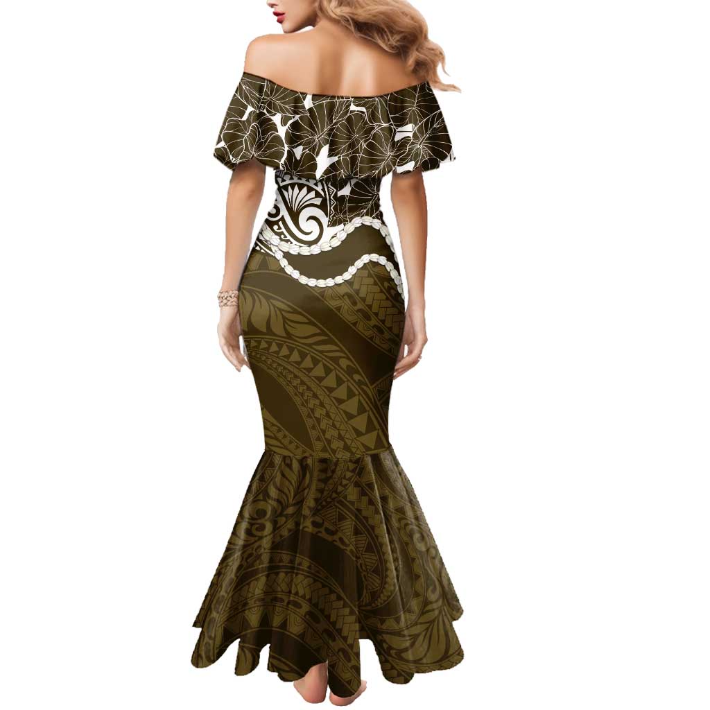 Aloha Hawaii Kalo Pikake Lei Family Matching Mermaid Dress and Hawaiian Shirt Chest Tattoo Gold Hawaiian Pattern LT14 - Polynesian Pride