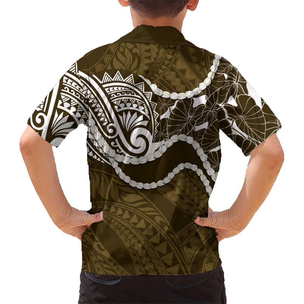Aloha Hawaii Kalo Pikake Lei Family Matching Off The Shoulder Long Sleeve Dress and Hawaiian Shirt Chest Tattoo Gold Hawaiian Pattern LT14 - Polynesian Pride