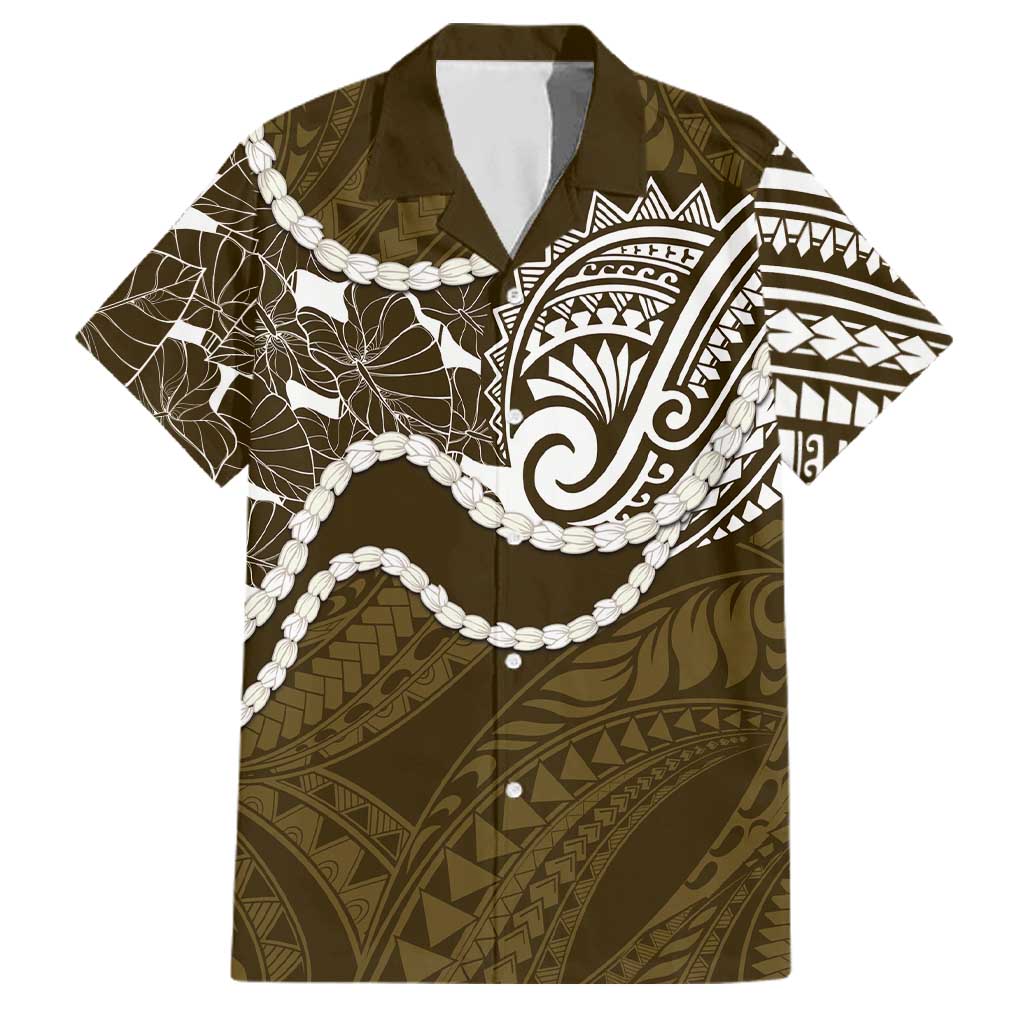 Aloha Hawaii Kalo Pikake Lei Family Matching Off The Shoulder Long Sleeve Dress and Hawaiian Shirt Chest Tattoo Gold Hawaiian Pattern LT14 Dad's Shirt - Short Sleeve Gold - Polynesian Pride