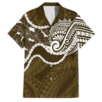 Aloha Hawaii Kalo Pikake Lei Family Matching Off The Shoulder Long Sleeve Dress and Hawaiian Shirt Chest Tattoo Gold Hawaiian Pattern LT14 Dad's Shirt - Short Sleeve Gold - Polynesian Pride
