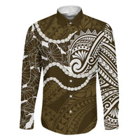 Aloha Hawaii Kalo Pikake Lei Family Matching Off The Shoulder Long Sleeve Dress and Hawaiian Shirt Chest Tattoo Gold Hawaiian Pattern LT14 Dad's Shirt - Long Sleeve Gold - Polynesian Pride