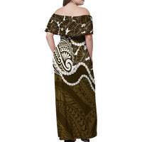 Aloha Hawaii Kalo Pikake Lei Family Matching Off Shoulder Maxi Dress and Hawaiian Shirt Chest Tattoo Gold Hawaiian Pattern LT14 - Polynesian Pride