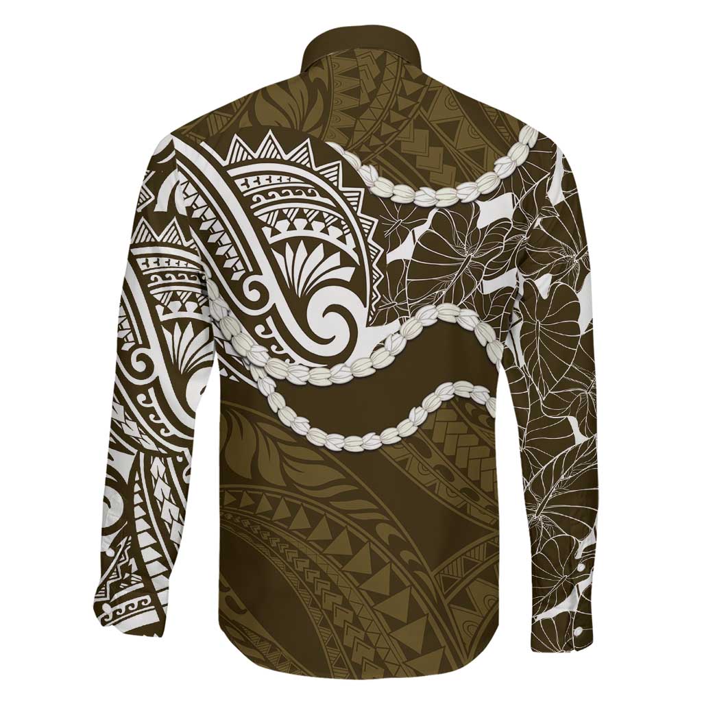Aloha Hawaii Kalo Pikake Lei Family Matching Off Shoulder Short Dress and Hawaiian Shirt Chest Tattoo Gold Hawaiian Pattern LT14 - Polynesian Pride