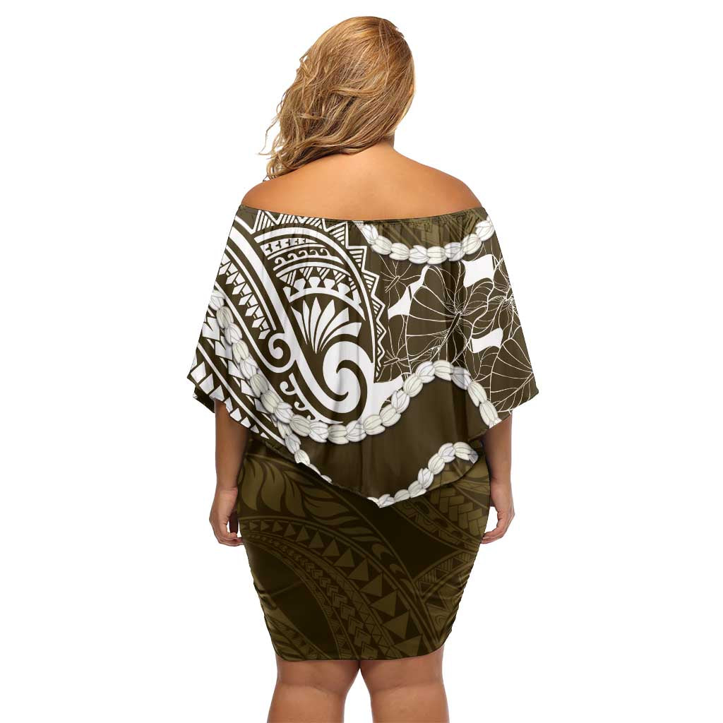 Aloha Hawaii Kalo Pikake Lei Family Matching Off Shoulder Short Dress and Hawaiian Shirt Chest Tattoo Gold Hawaiian Pattern LT14 - Polynesian Pride